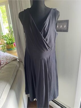 Lands' End Navy Sleeveless Faux-Wrap Midi Dress NWOT